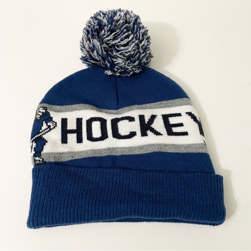 Roots Kids Hockey Toque Blue Pom Pom Hat - Picture 3 of 9